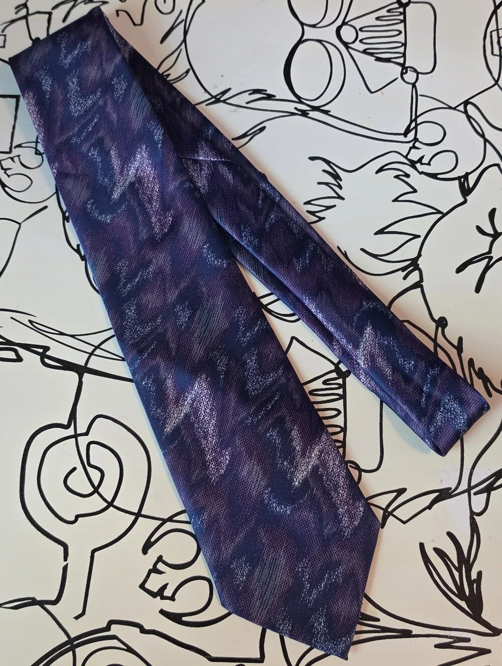 Peachick Men's Handmade Blue Purple Abstract Vintage Silk Blend Necktie 59